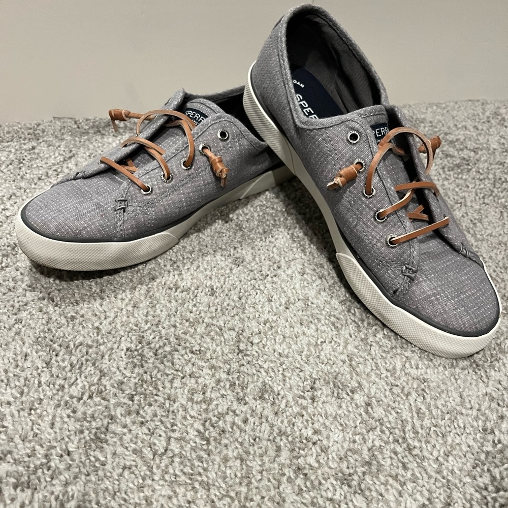 Sperry Pier View Boat Shoes Womens Size 9 Gray Canvas Slip Op low Top STS81445